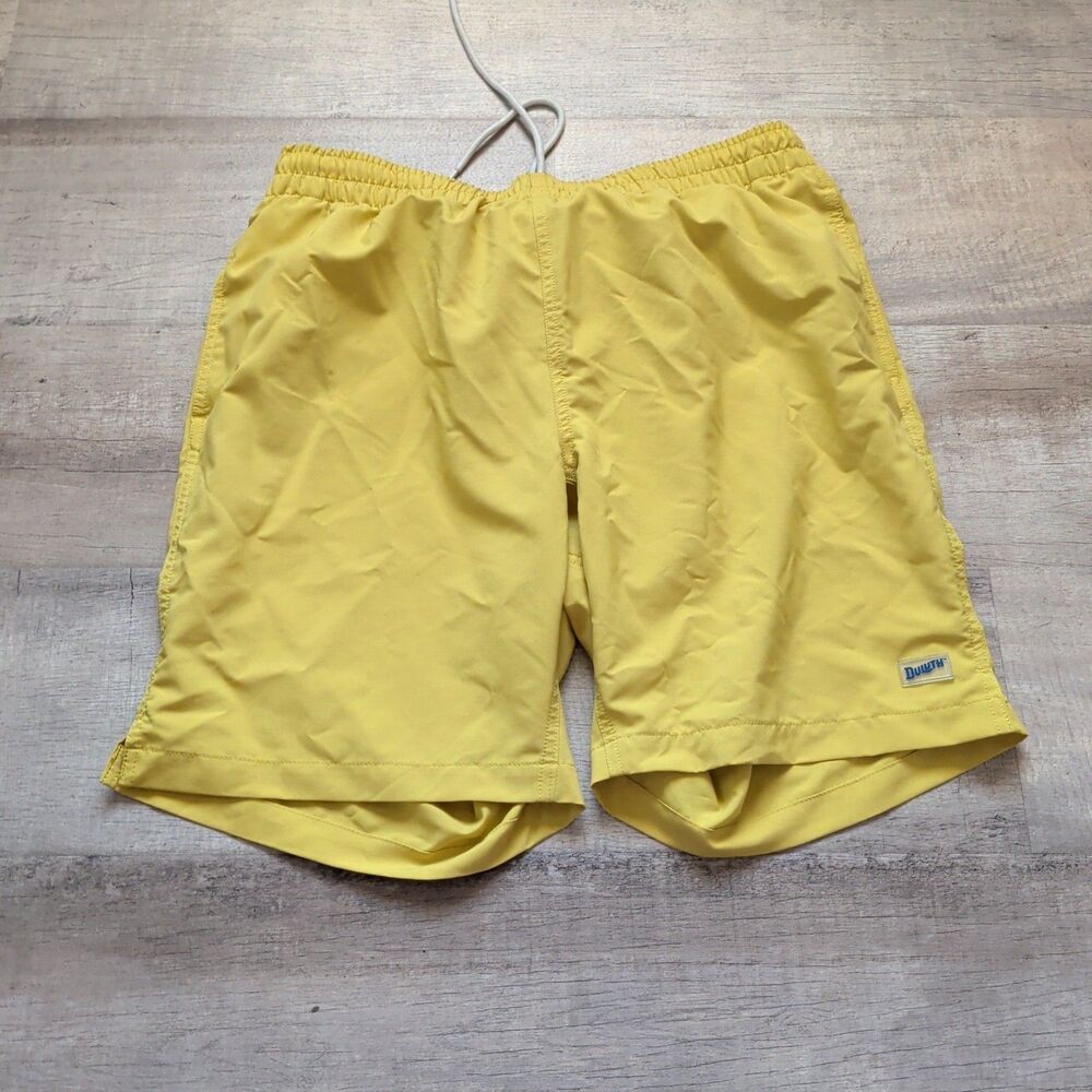 Duluth Trading Co Mens Shorts Large L Yellow Elastic Waist Drawstring Hiking Gym